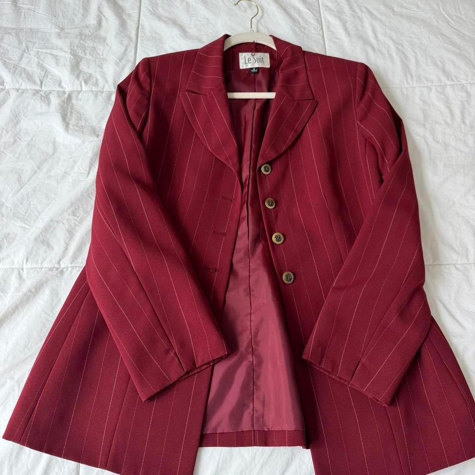 Le Suit Burgundy Pinstripe Vintage Fc41