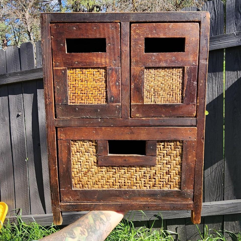 Vintage Wood Woven Storage 83c7