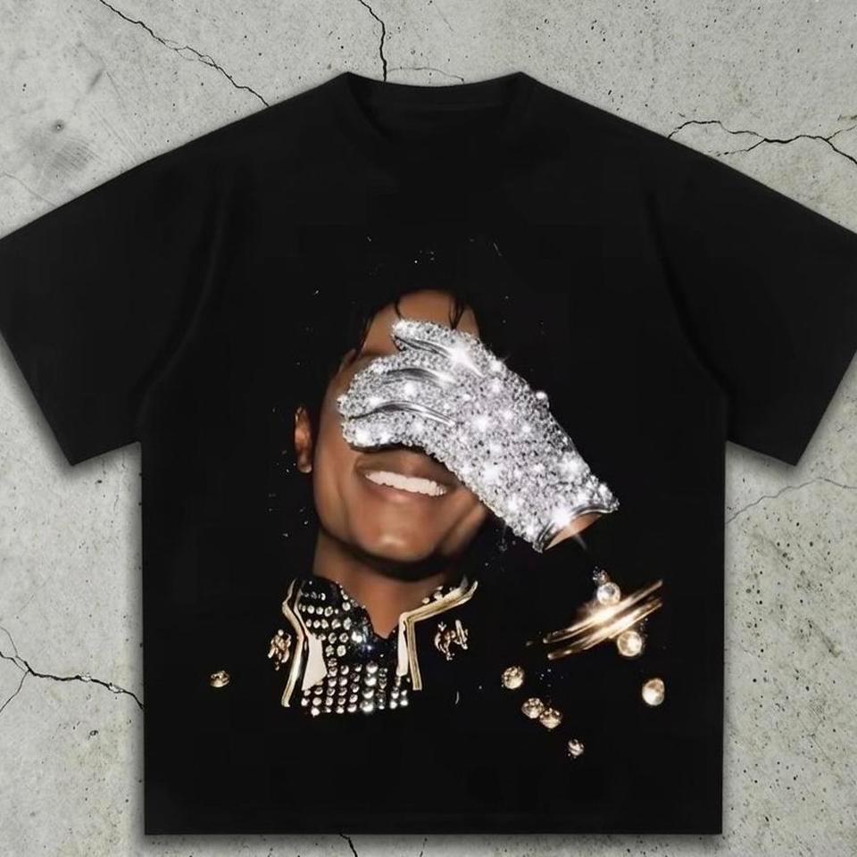 Black Cotton Graphic Tee With 4474