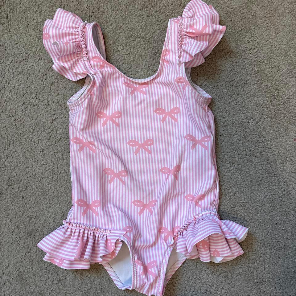 Pink And White Striped Bow 443a