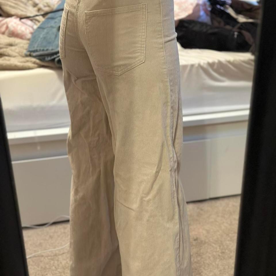 Cream High Waisted Wide Leg Corduroy Pants 2