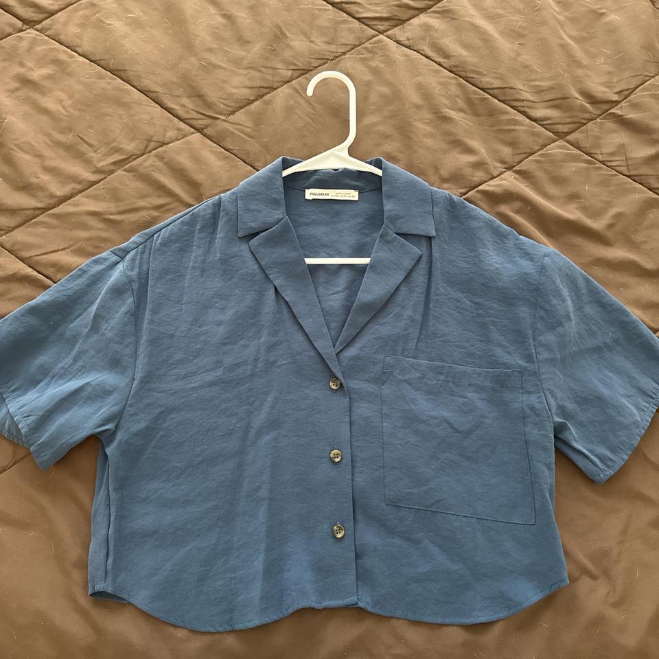 Blue Cropped Button Up Shirt 8669