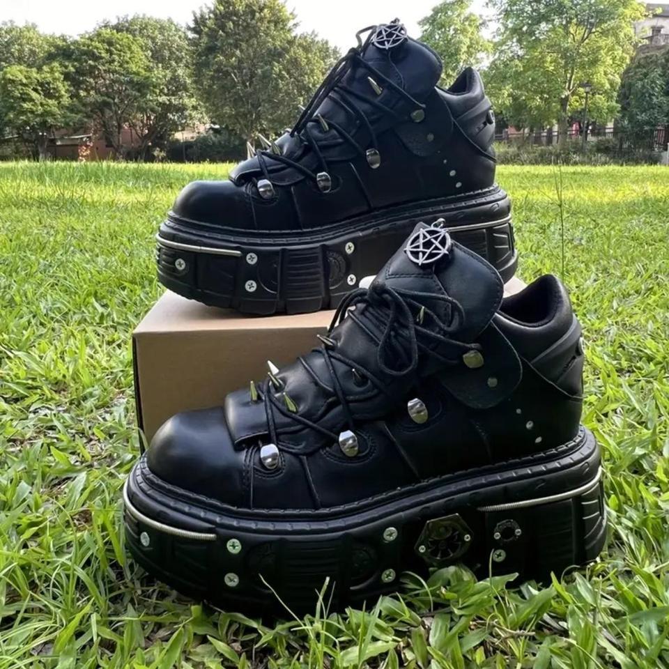Black Leather Punk Platform Boots E8a8 2