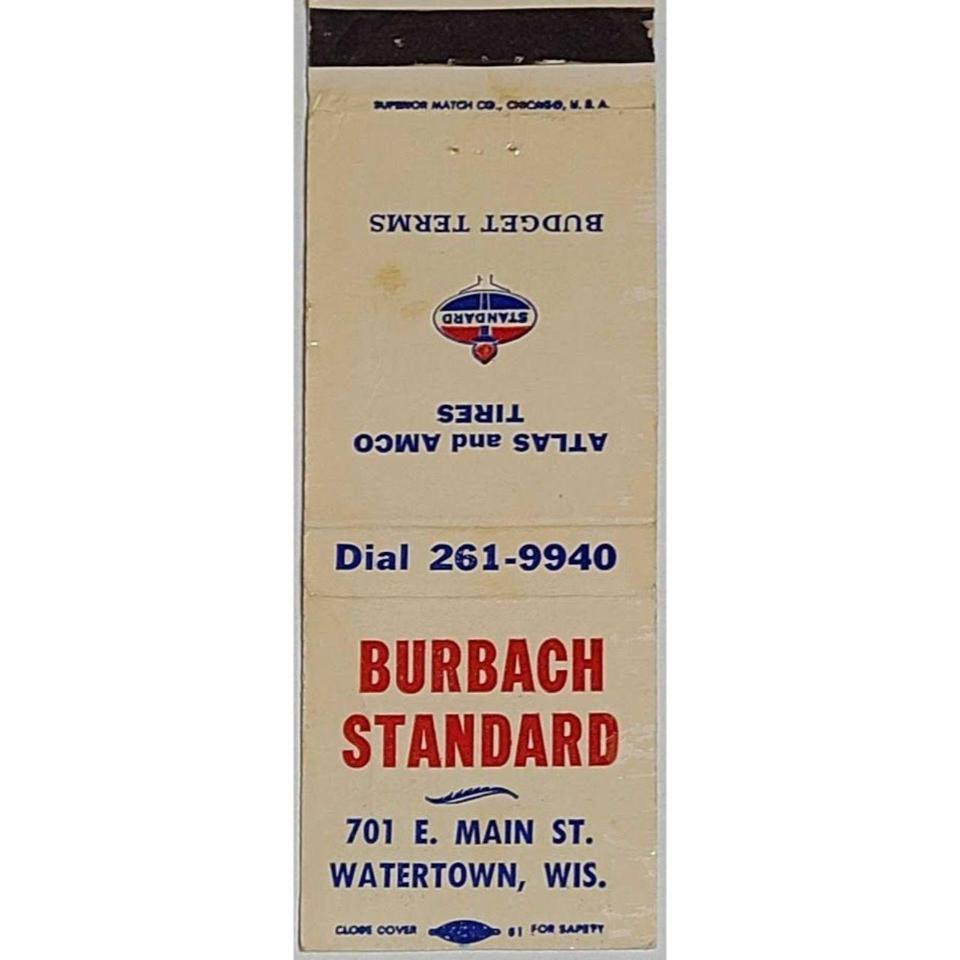 Vintage Matchbook Cover Burbach Standard 18fe