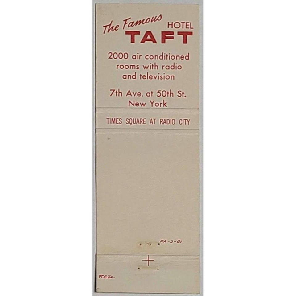 Vintage Matchbook Cover Hotel Taft 70f2 3