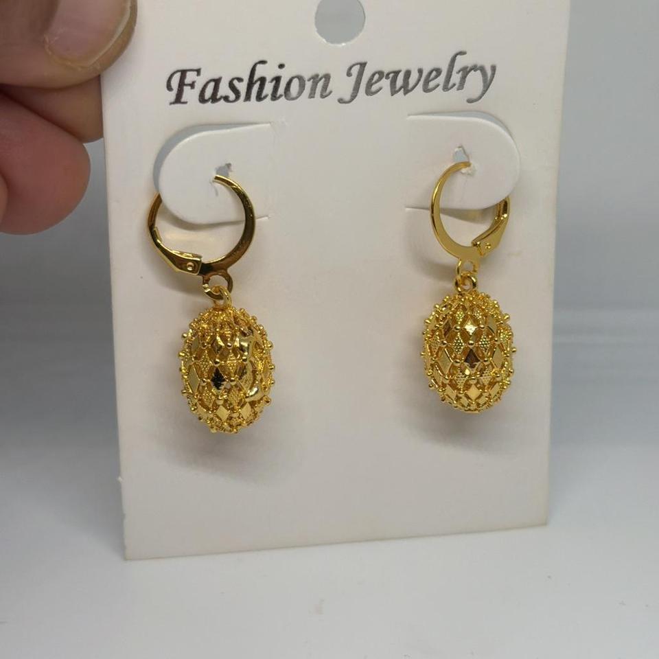 Gold Plated Drop Earrings Carved 4f07 4