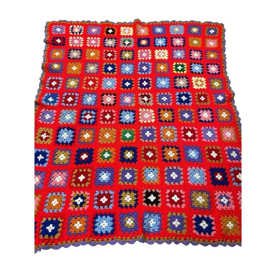 Vintage Handmade Crochet Afghan Granny E210 2