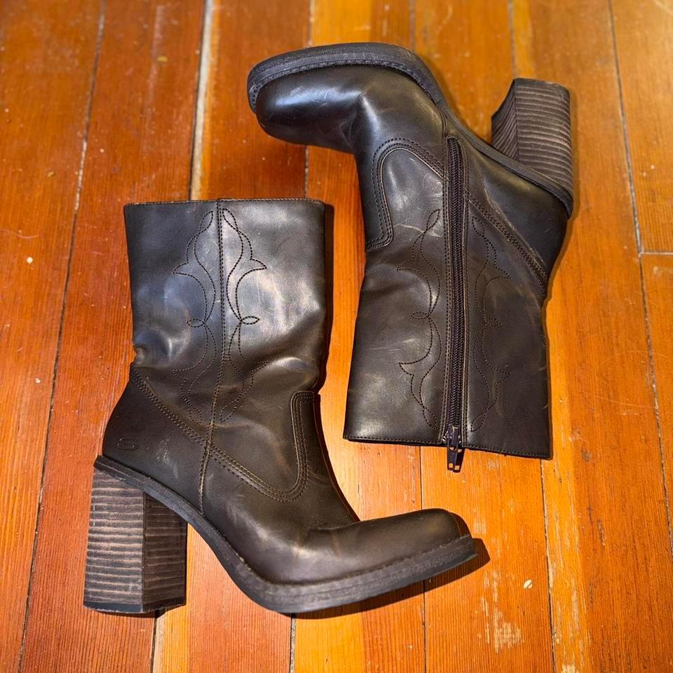 Dark Brown Western Heeled Boots D012
