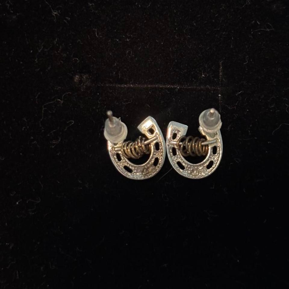 Silver Horseshoe Stud Earrings With 2