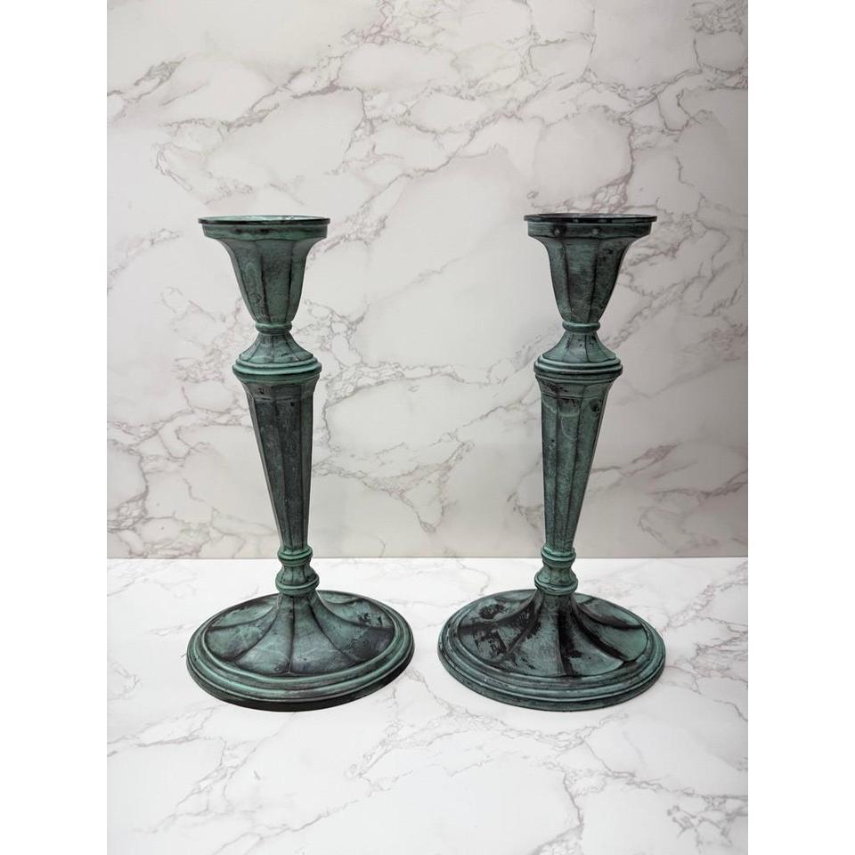 Green Metal Candlesticks Set Of C295