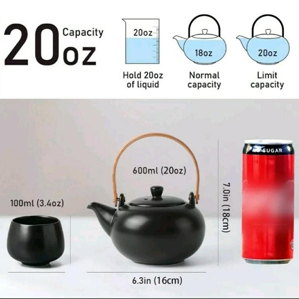 Black Ceramic Teapot Set With 3