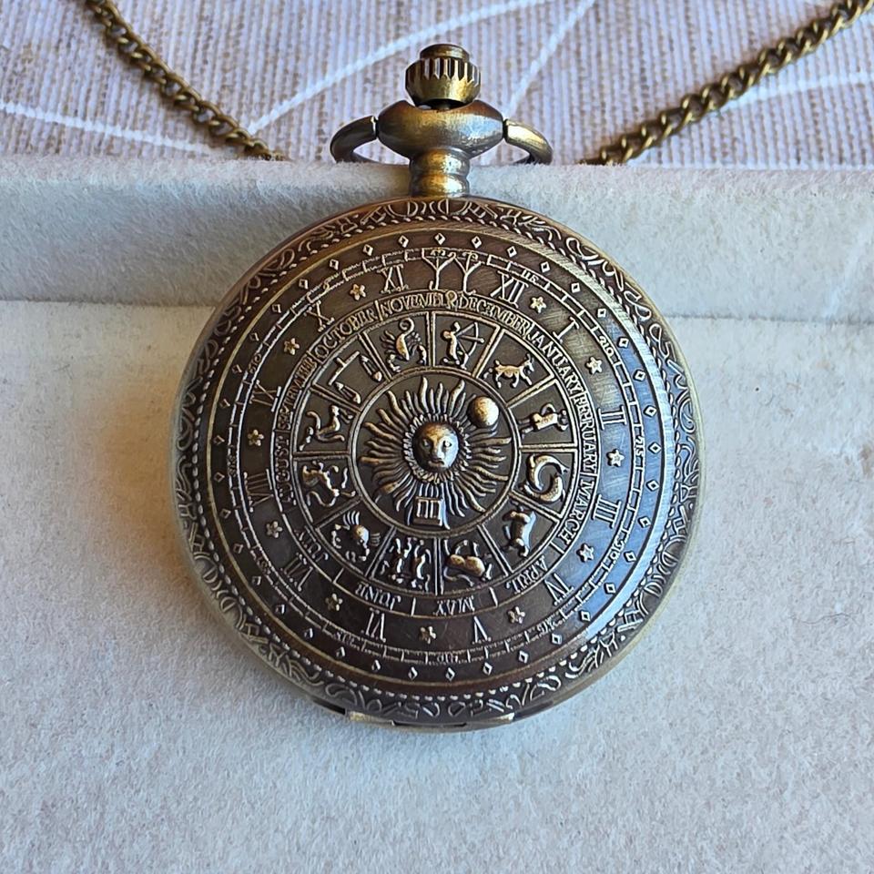 Bronze Zodiac Watch Necklace Pocketwatch Cc10 5