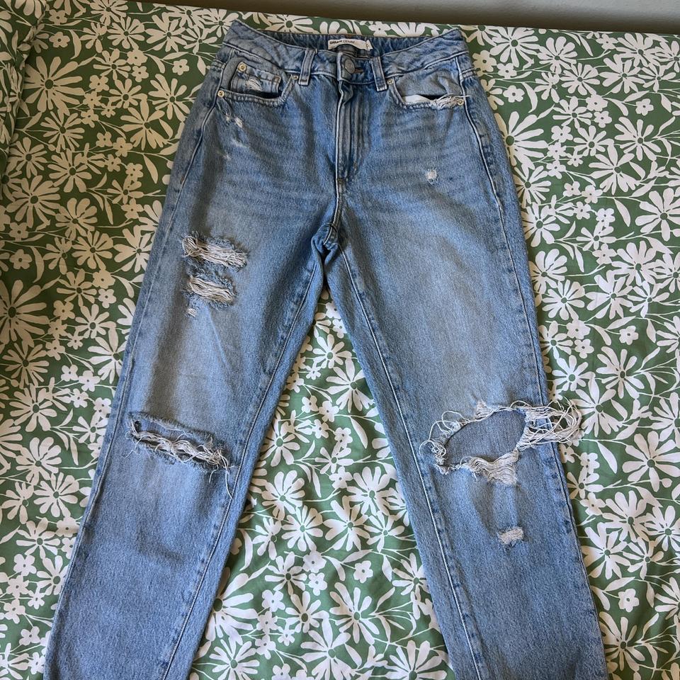 High Waisted Blue Distressed Denim Mom