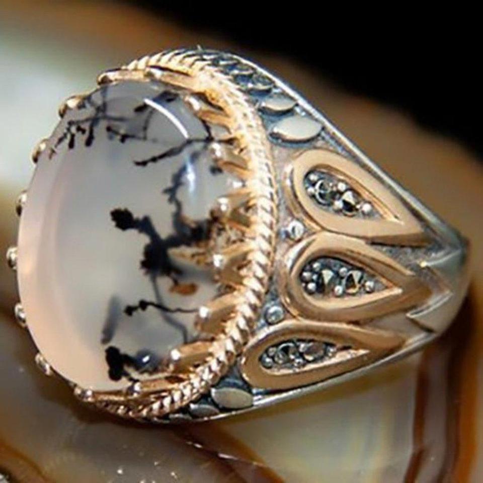 Mens Handmade Retro Ink Moonstone 24eb