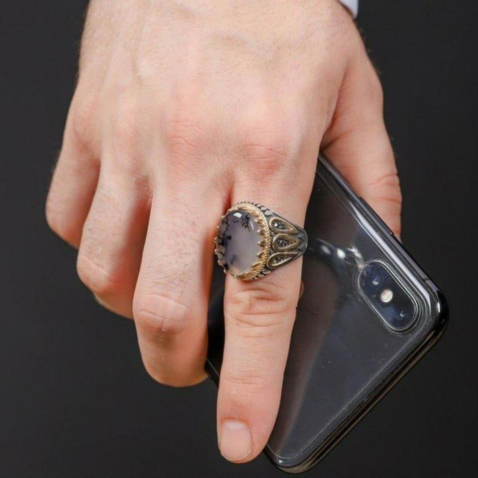 Mens Handmade Retro Ink Moonstone Ab27 6