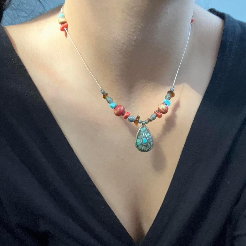 Blue And Orange Beaded Necklace 4c33 3