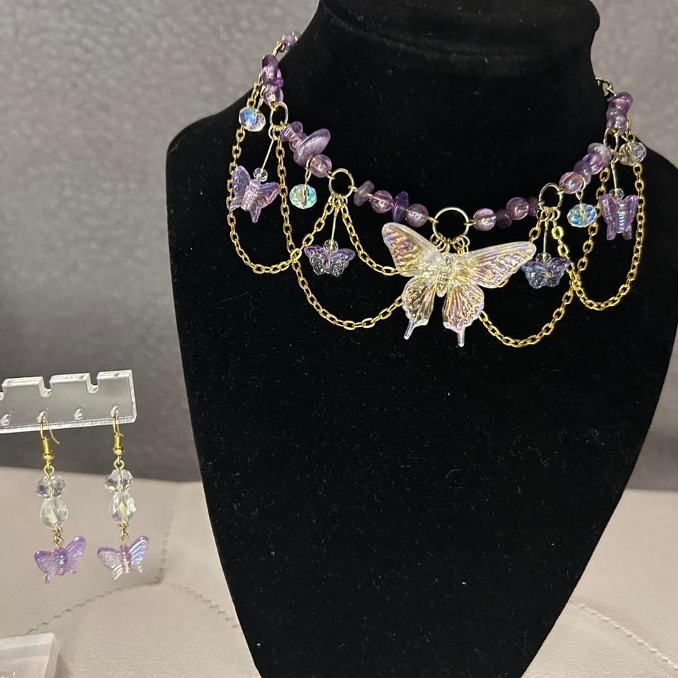 Purple Butterfly Choker And Earrings 093c