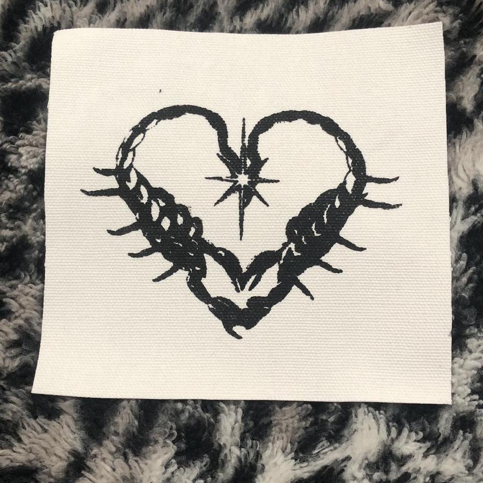 White Scorpion Heart Patch Handprinted 0820