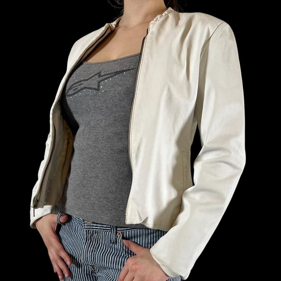 Cream Leather Jacket With Zipper 7d65 3