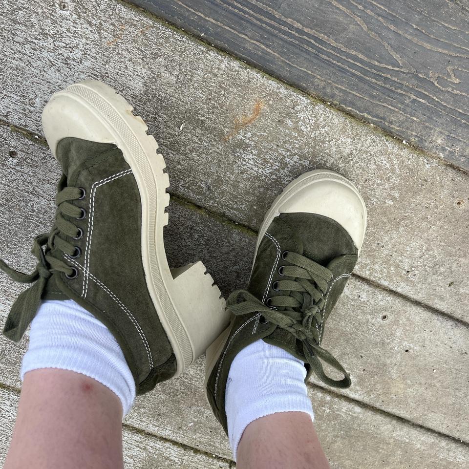 Olive Green Suede Platform Sneakers 4