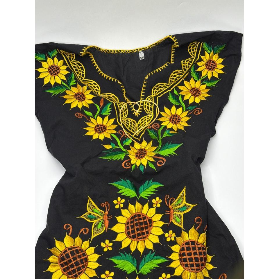 Mexican Embroidered Sunflower Mini Dress Cf23 2