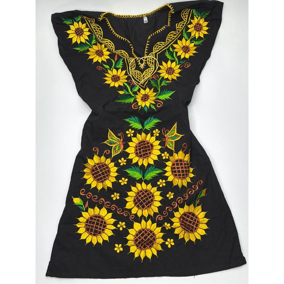 Mexican Embroidered Sunflower Mini Dress Cf23