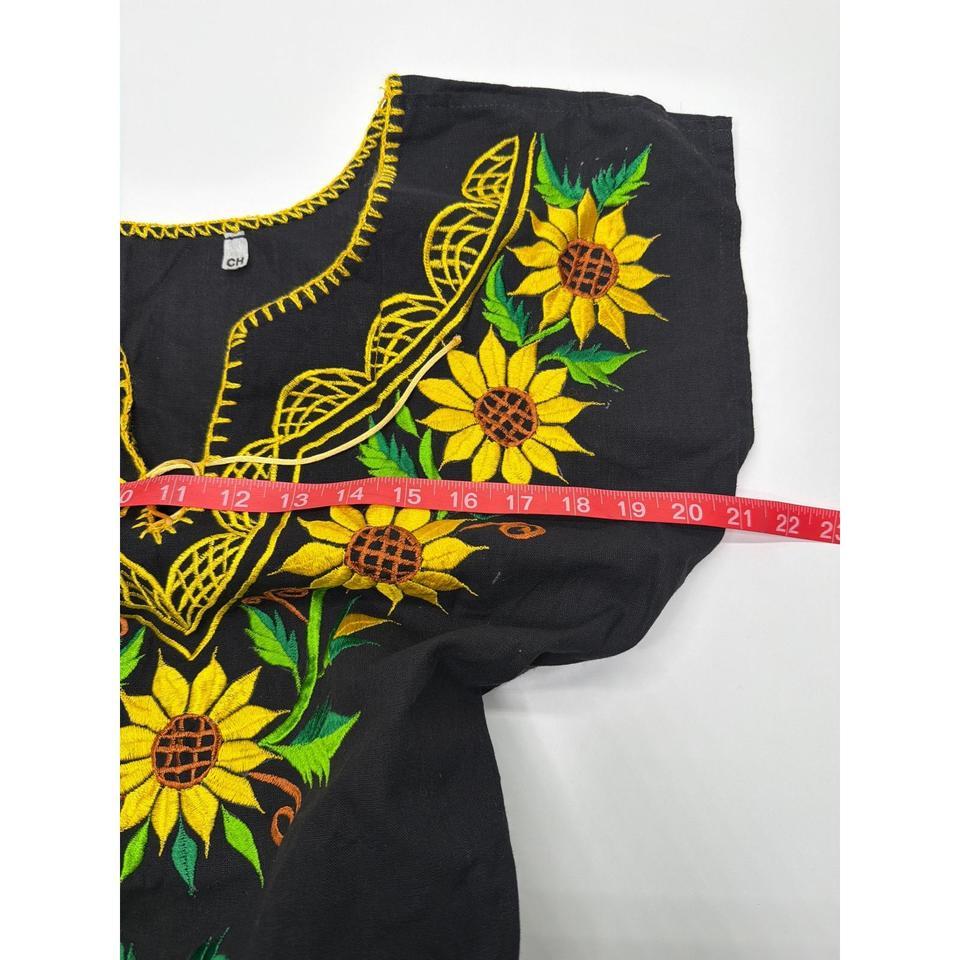 Mexican Embroidered Sunflower Mini Dress Cf23 6