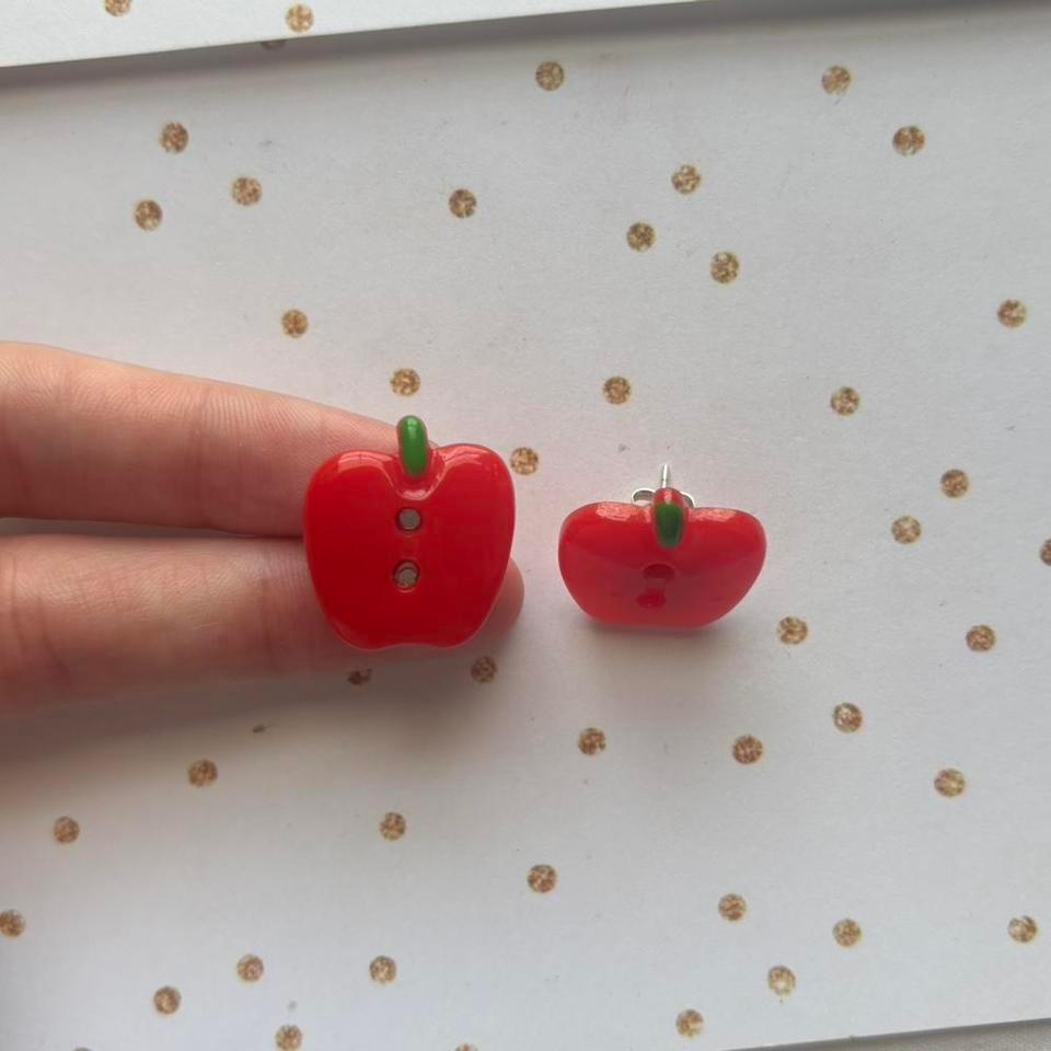Handmade Big Red Apple Button 2465