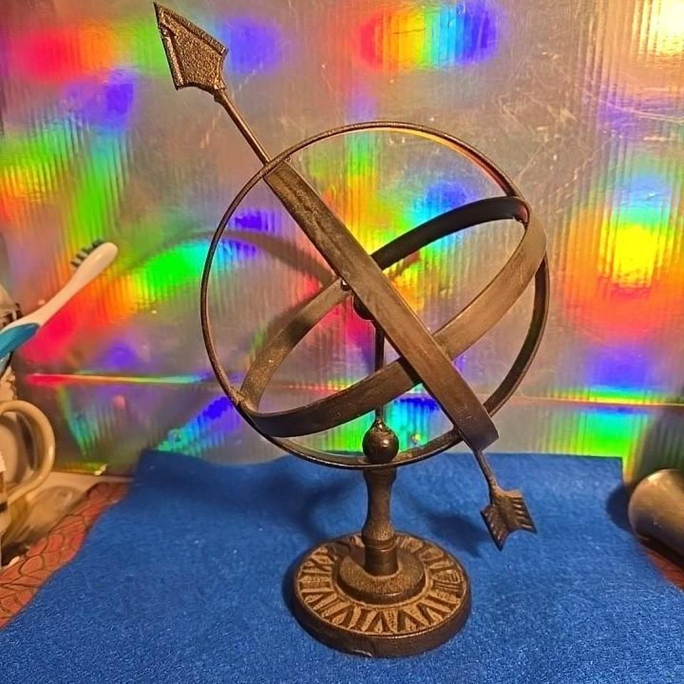 011926 Vintage Midcentury Iron Armillary