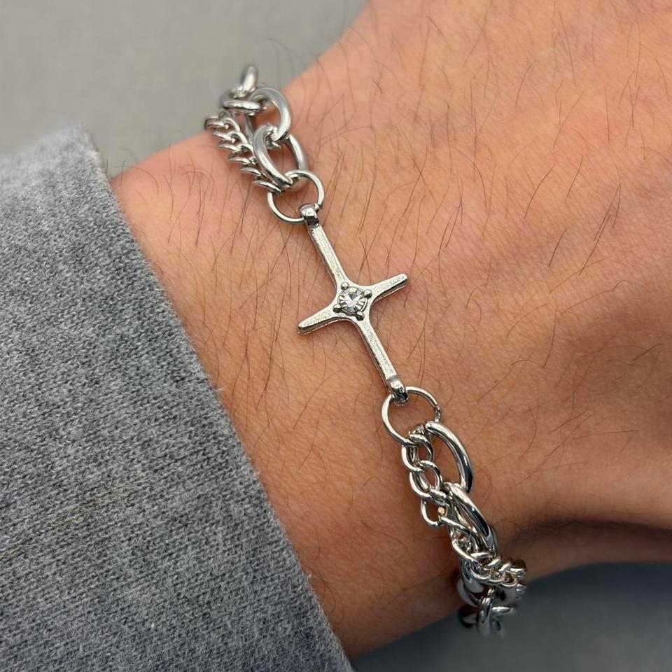 Silver Cross Pendant Bracelet Chain C06e