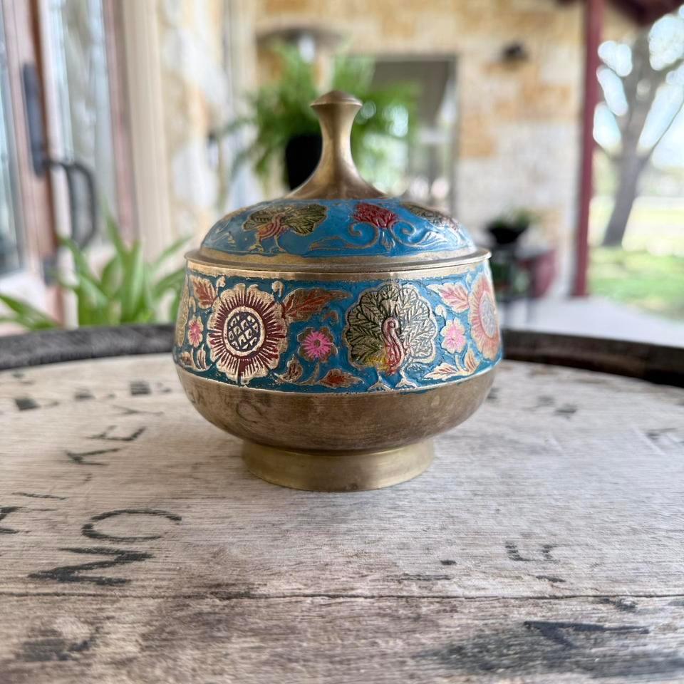 Vintage Painted Brass Container From A71a