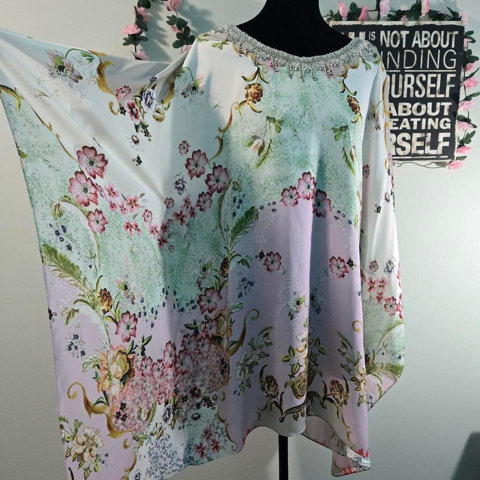 Badgley Mischka Floral Embellished Kaftan 872a