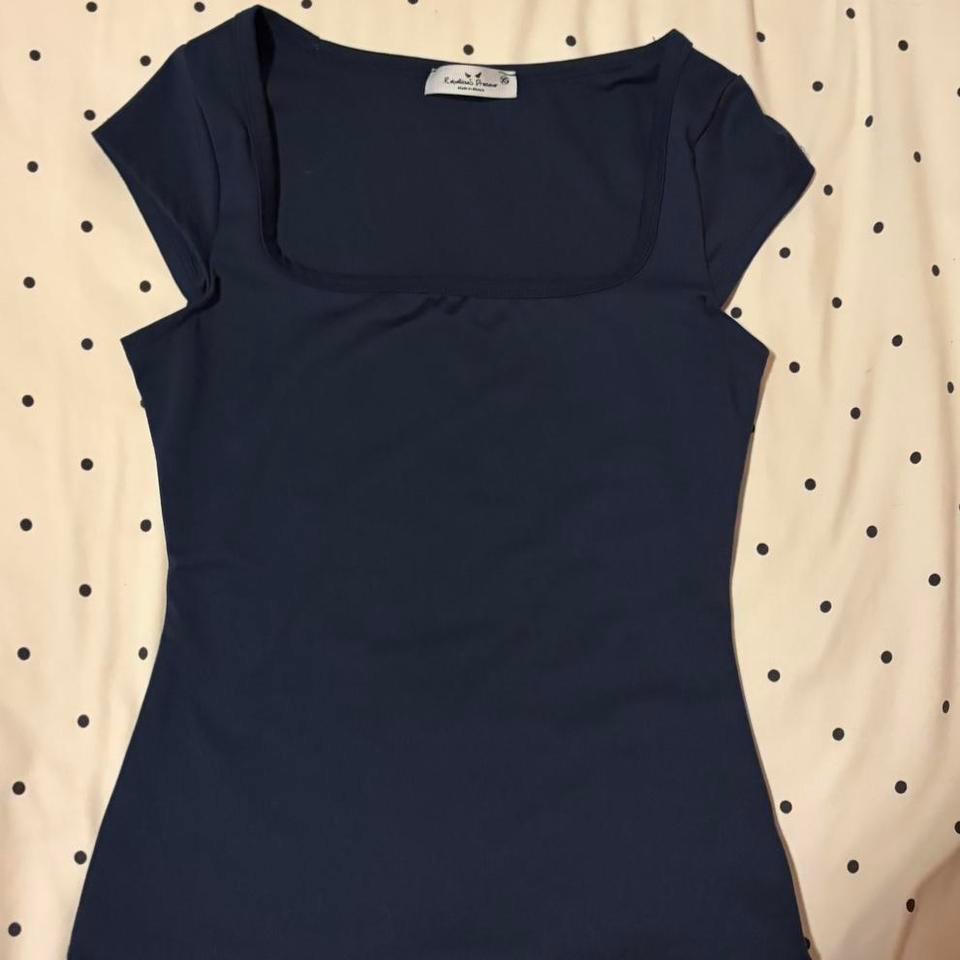 Navy Blue Square Neck Fitted B385