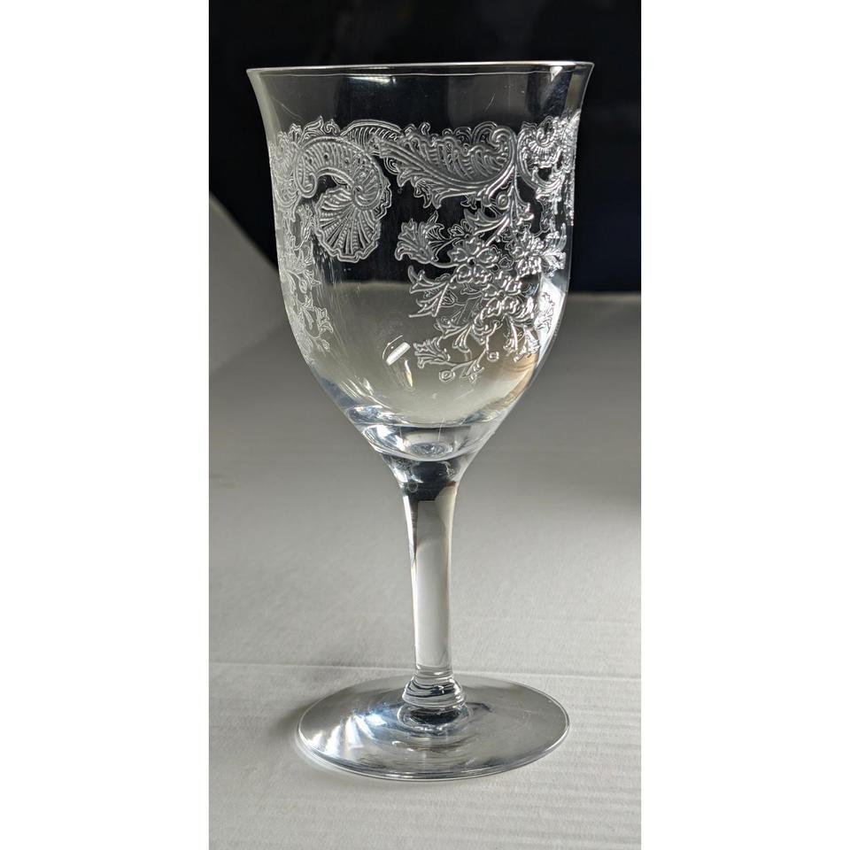 Vintage Etched Glass Wine Goblet