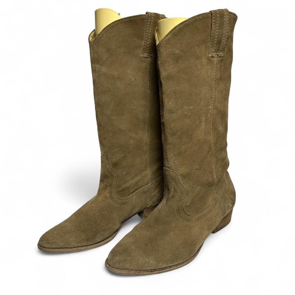 Olive Green Suede Cowboy Boots 3444