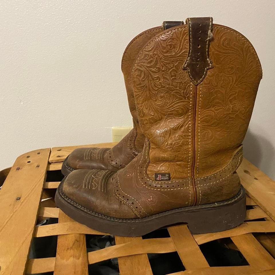 Brown Justin Leather Boots Size Ea14 3
