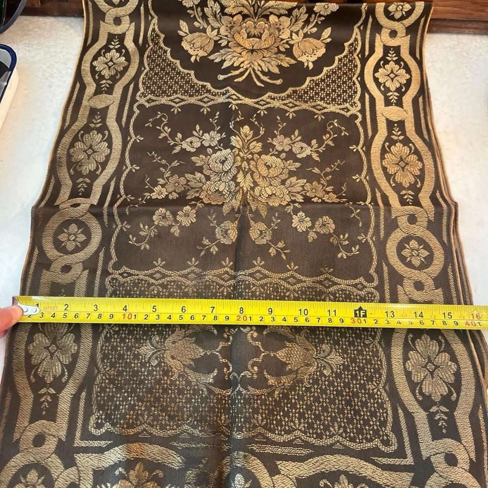 Vtg Black Gold Floral Damask 2