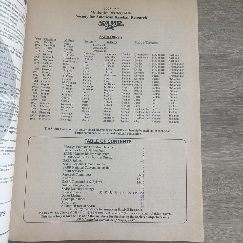 Vintage 1997 1998 Sabr Membership Directory 38c1 4