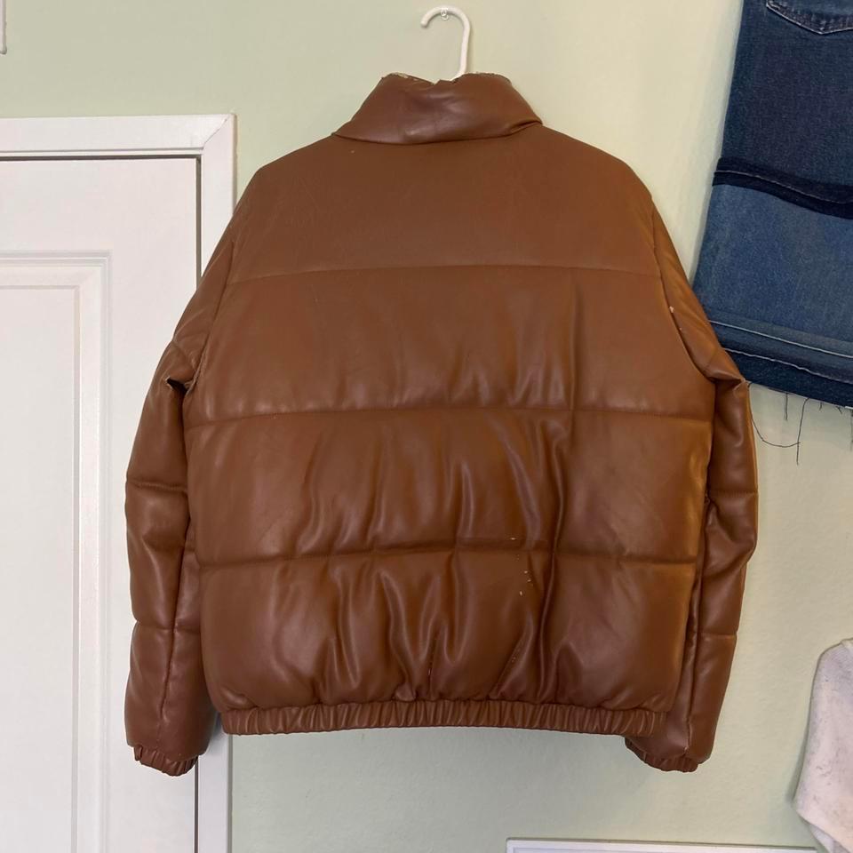 Brown Leather Puffer Jacket Mens 92cf 2