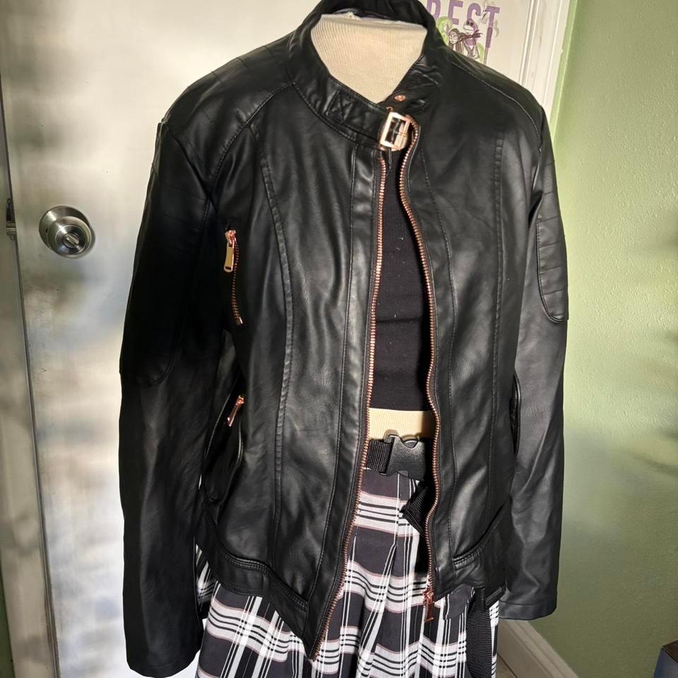 Black Faux Leather Jacket With E05d
