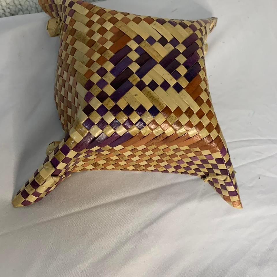 Vintage Handwoven Palm Leaf Basket 2