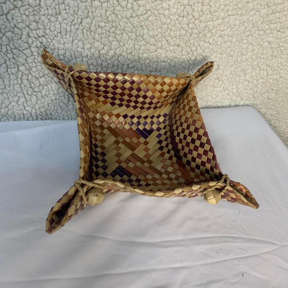 Vintage Handwoven Palm Leaf Basket 5