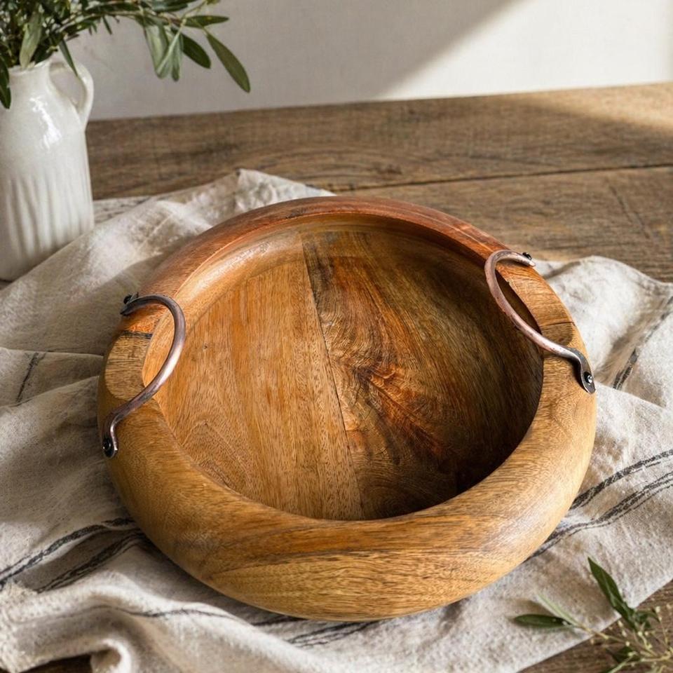 Wooden Bowl With Copper Handles 73a9