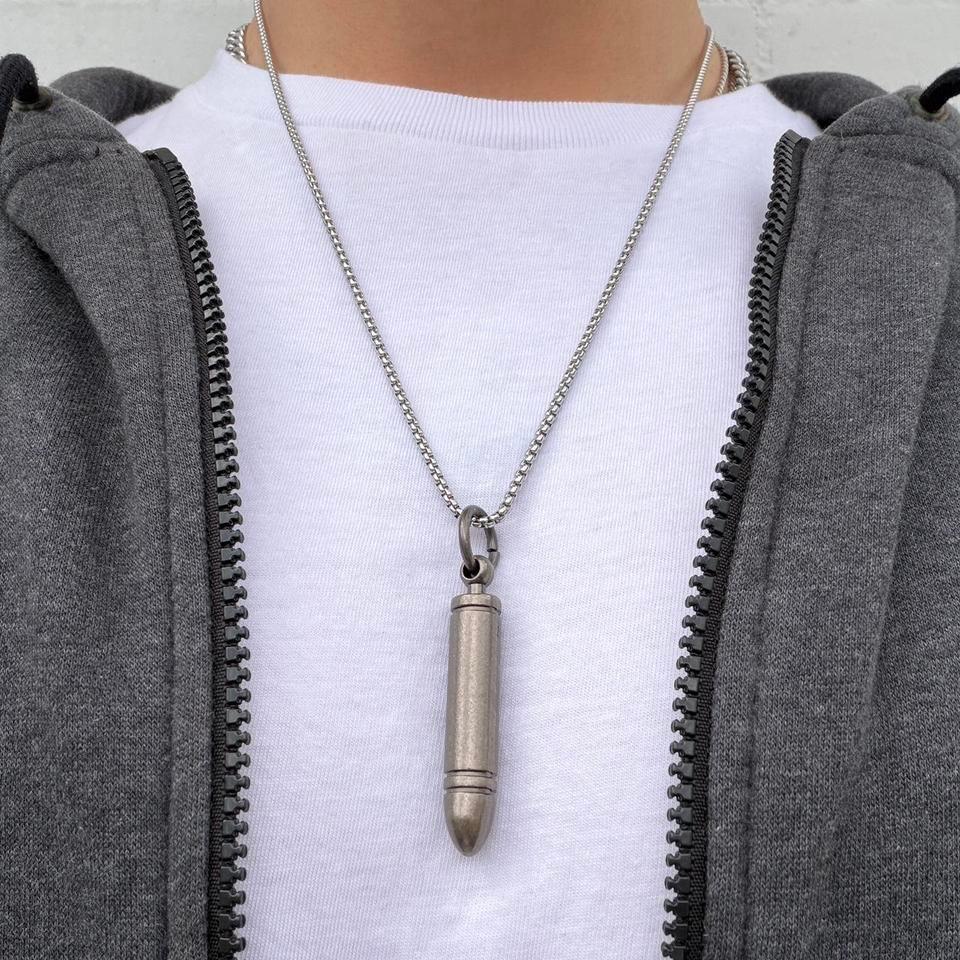 Silver Bullet Pendant Necklace Stainless C23a