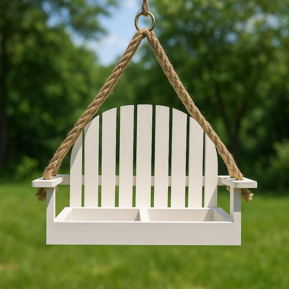 Wooden Hanging White Bird Feeder 44ad