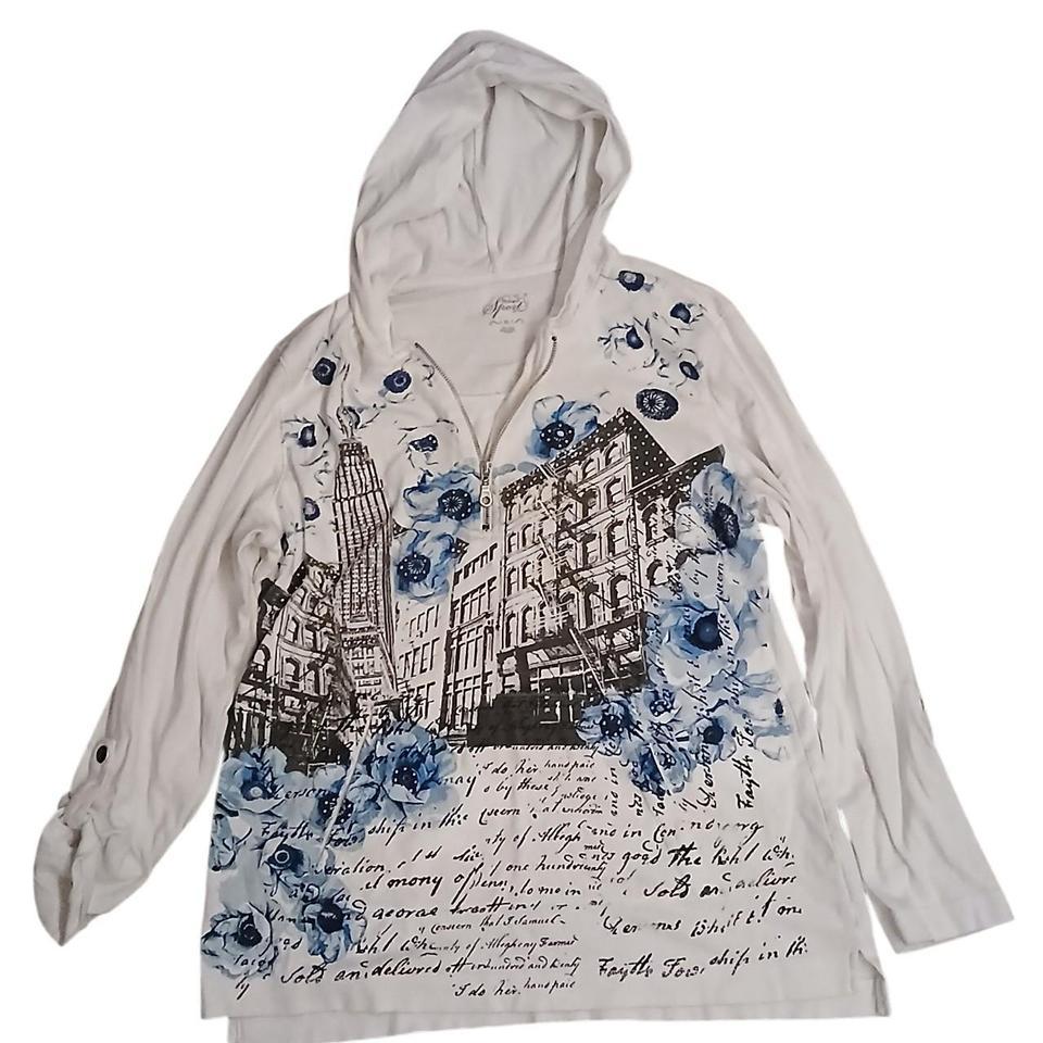 White Blue Graphic Hoodie A940