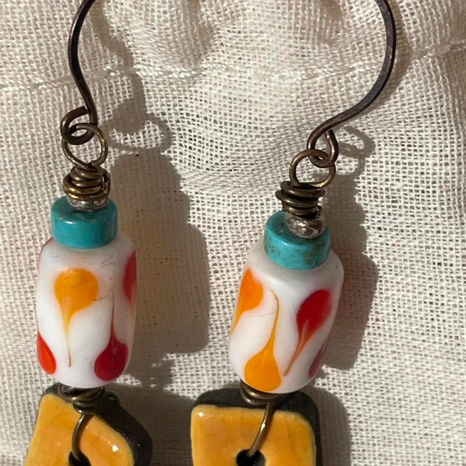 Handmade Ceramic Earrings With Orange 9991 3