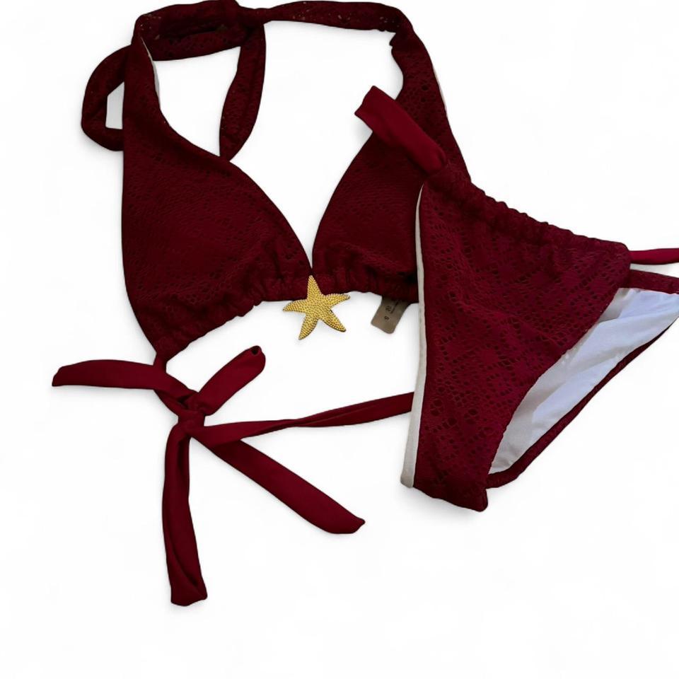 Burgundy Velvet Halter Bikini Set 173a