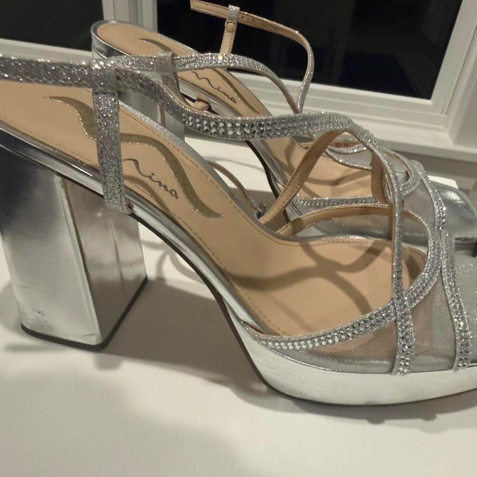 Silver Strappy Heels With Rhinestones 037e 3