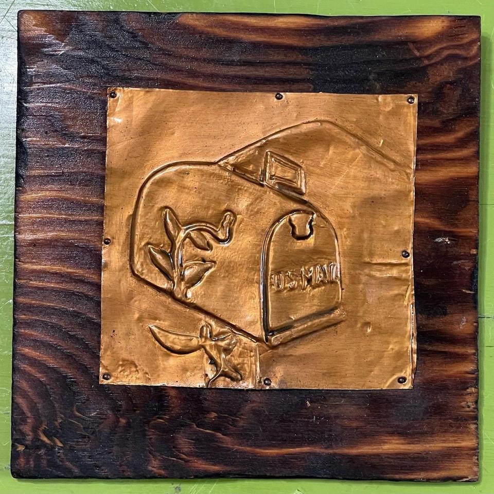 Vintage Copper Hammered Wood Mounted 05ae